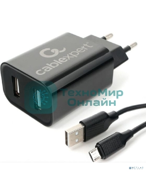 Сетевое зарядное устройство Cablexpert MP3A-PC-35 USB 2 порта, 2.4A, черный + кабель 1м micro