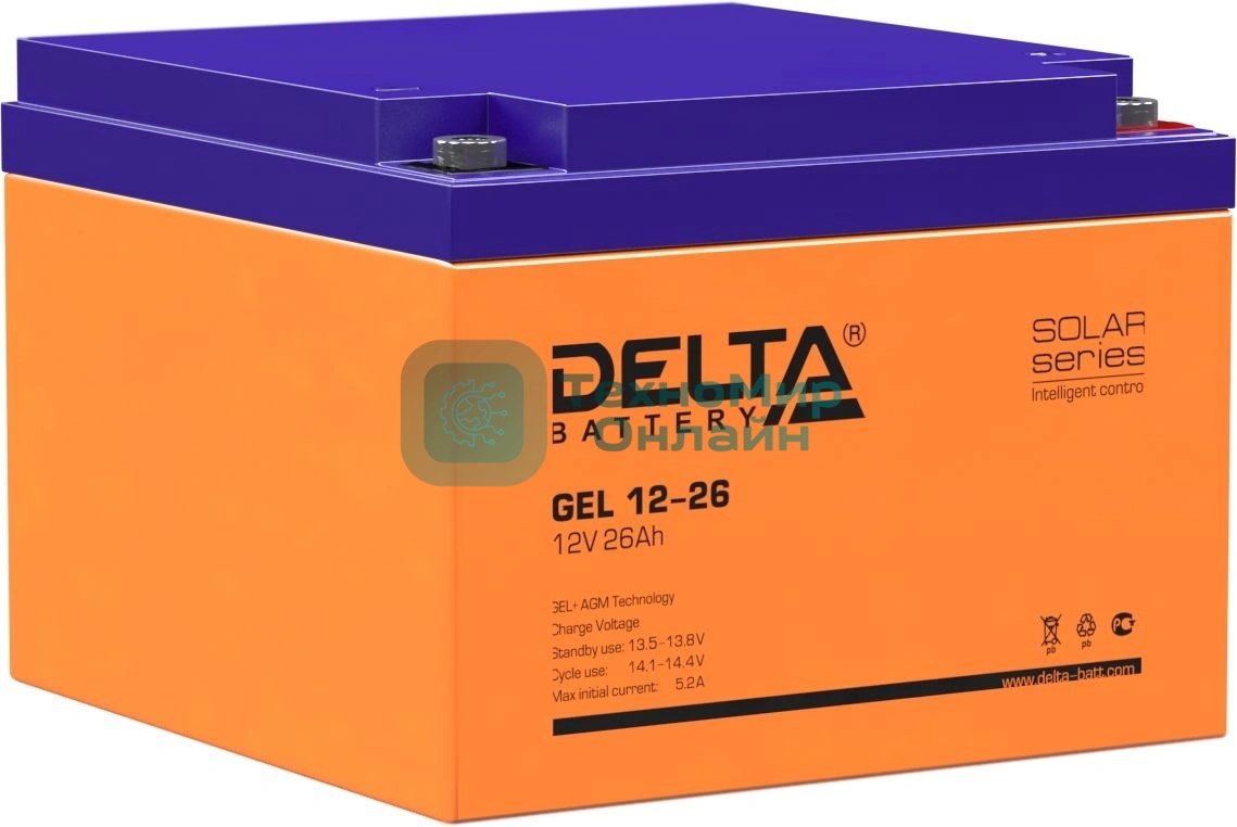 Аккумуляторная батарея Delta GEL 12-26 напряжение 12В, емкость 26А·ч (174х166х125мм)