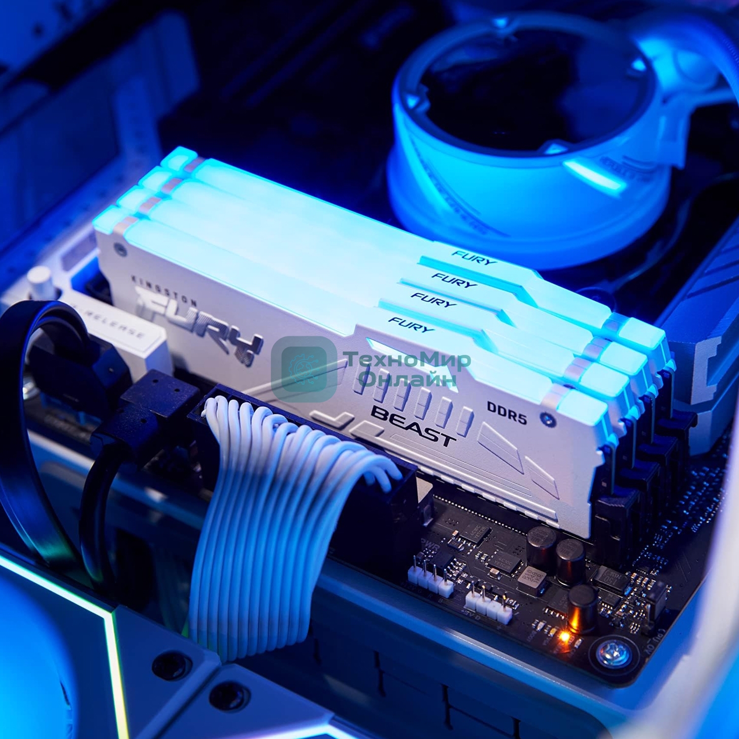 Оперативная память Kingston Fury Beast, DDR5, 32Gb (2x16GB), 5600MHz, CL36, DIMM, радиатор, RGB, белый