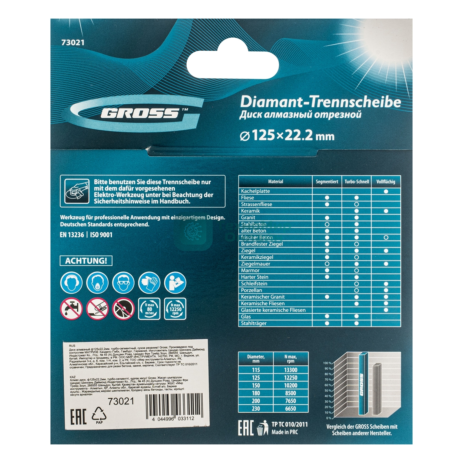 Диск алмазный Gross ф125х22,2 мм, турбо-сегментный, сухое резание