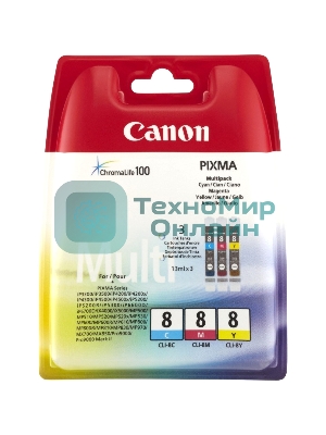 Картридж струйный Canon CLI-8C/M/Y 0621B029 голубой/пурпурный/желтый (420 стр.) для Canon Pixma iP6600D/iP4200/5200