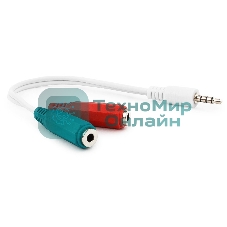 Кабель аудио сигнала Gembird, Jack3.5 4pin->Jack3.5 стерео + 3.5 микрофон моно, длина 20 см, белый