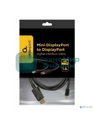 Кабель miniDP<->DP Cablexpert CCP-mDP2-6, 20M/20M, v.1.2, 4K, 1.8м, черный, позол.разъемы, пакет