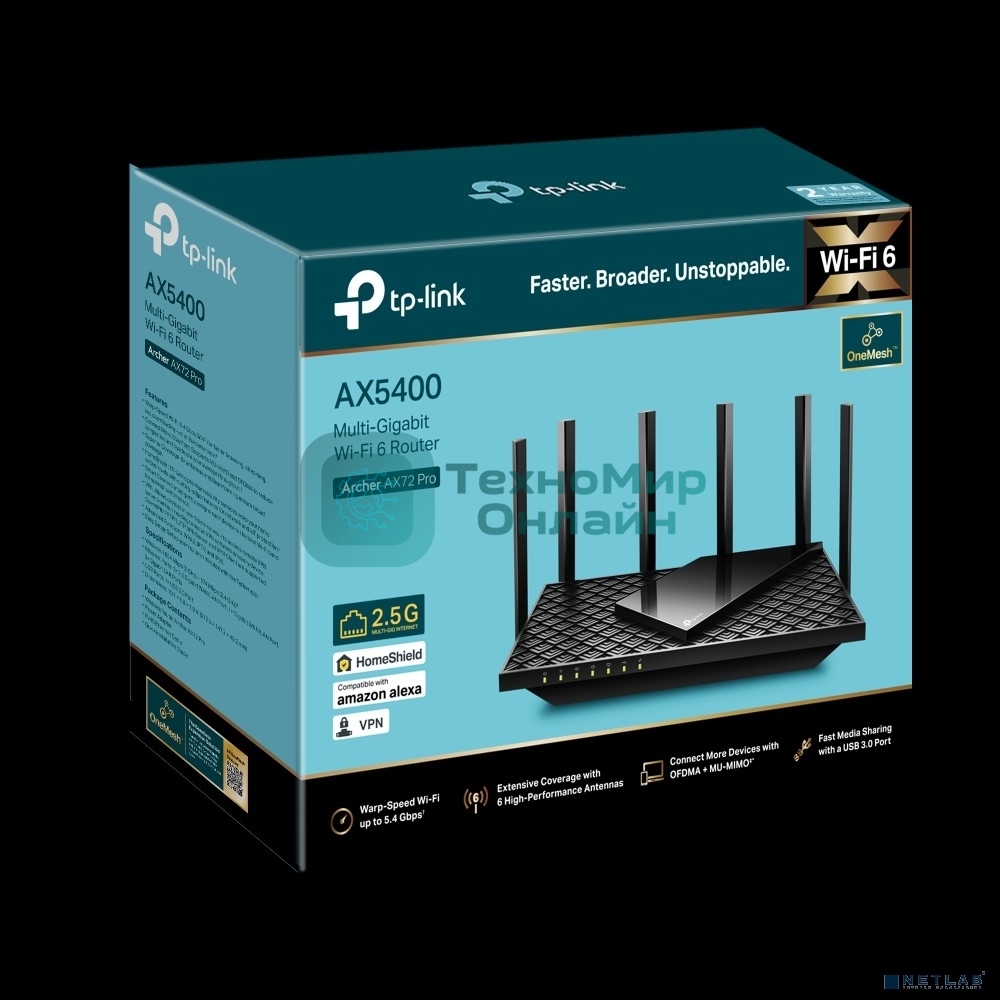 Двухдиапазонный роутер Wi‑Fi TP-Link Archer AX72 Pro AX5400 с портом WAN/LAN 2,5 Гбит/с и поддержкой Mesh