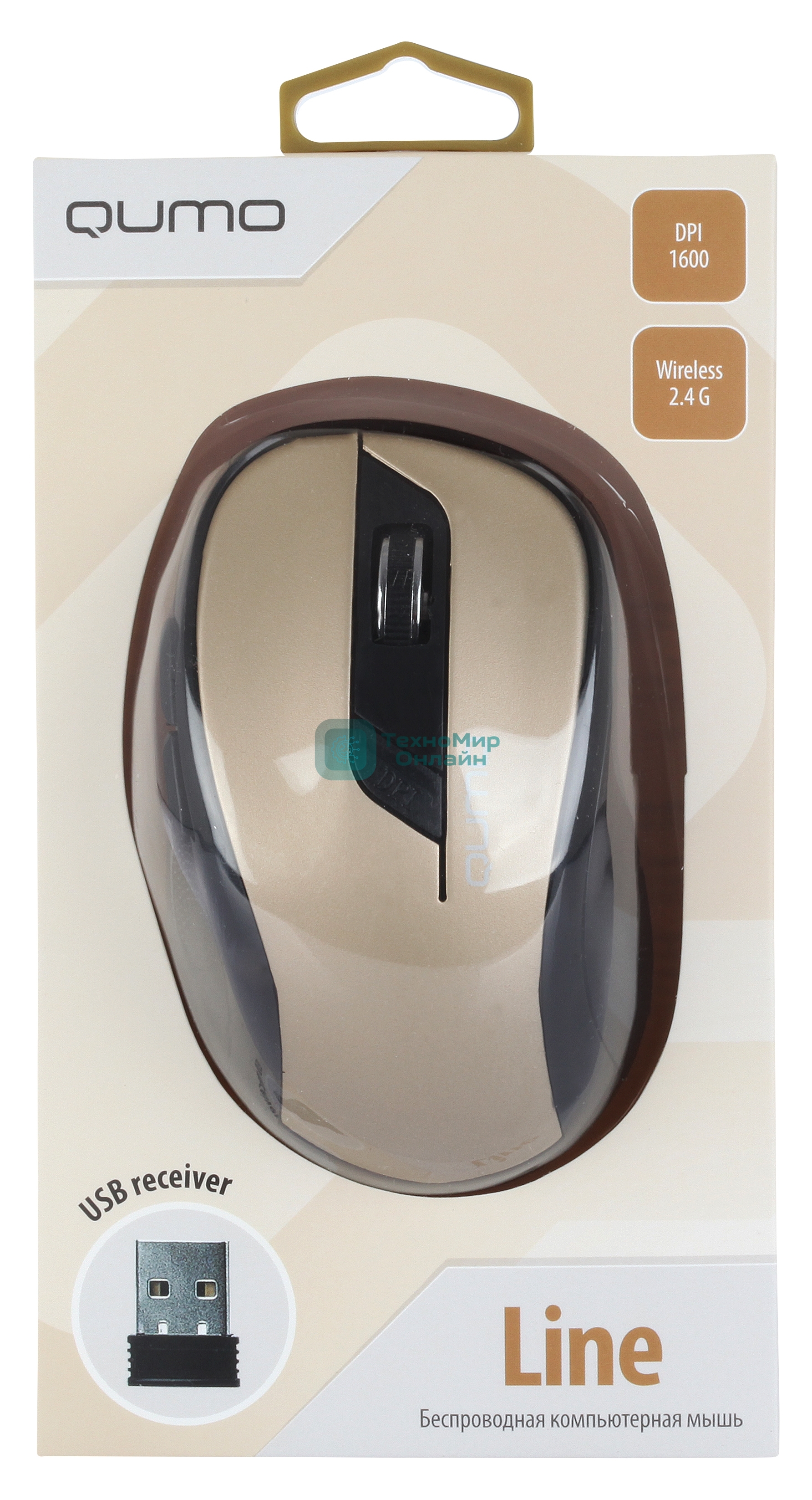 Мышь беспроводная Qumo Office Line M64 золотистый, 1600 dpi, радиоканал, USB, кнопки - 6