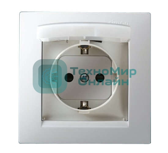 Розетка 1-м СП Simon15 с защ. крышкой защ. шторки с заземл. IP44 бел. Simon 1590450-030