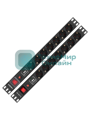 Блок розеток с сетевым фильтром (Surge Protect), защитой от перегрузки и разъемом подключения C14 ExeGate ServerPro PDU-19H702 Al-7S-C14-SW-O-SPD1 (19