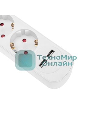 Удлинитель Rexant STANDARD 3 гнезда, 5 м, 3х1,0 мм², с/з, с выключателем, 2 USB, белый