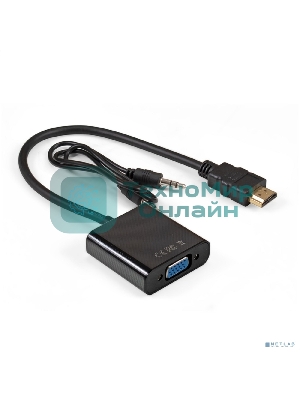 Кабель-переходник HDMI-VGA ExeGate EX-HDMIM-VGAF-3.5JackS-0.3 (19M/15F, 0,3м + аудио 3.5мм Jack M 0,5м) Преобразователь цифрового HDMI сигнала в VGA видео и стерео-аудио