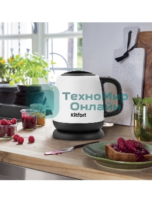 Чайник электрический Kitfort KT-6112 1 л, 1630 Вт, белый/черный (корпус: нержавеющая сталь)