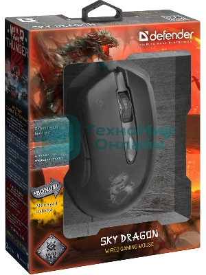 Мышь проводная Defender Sky Dragon GM-090L черный, 3200 dpi, USB, кнопки - 6