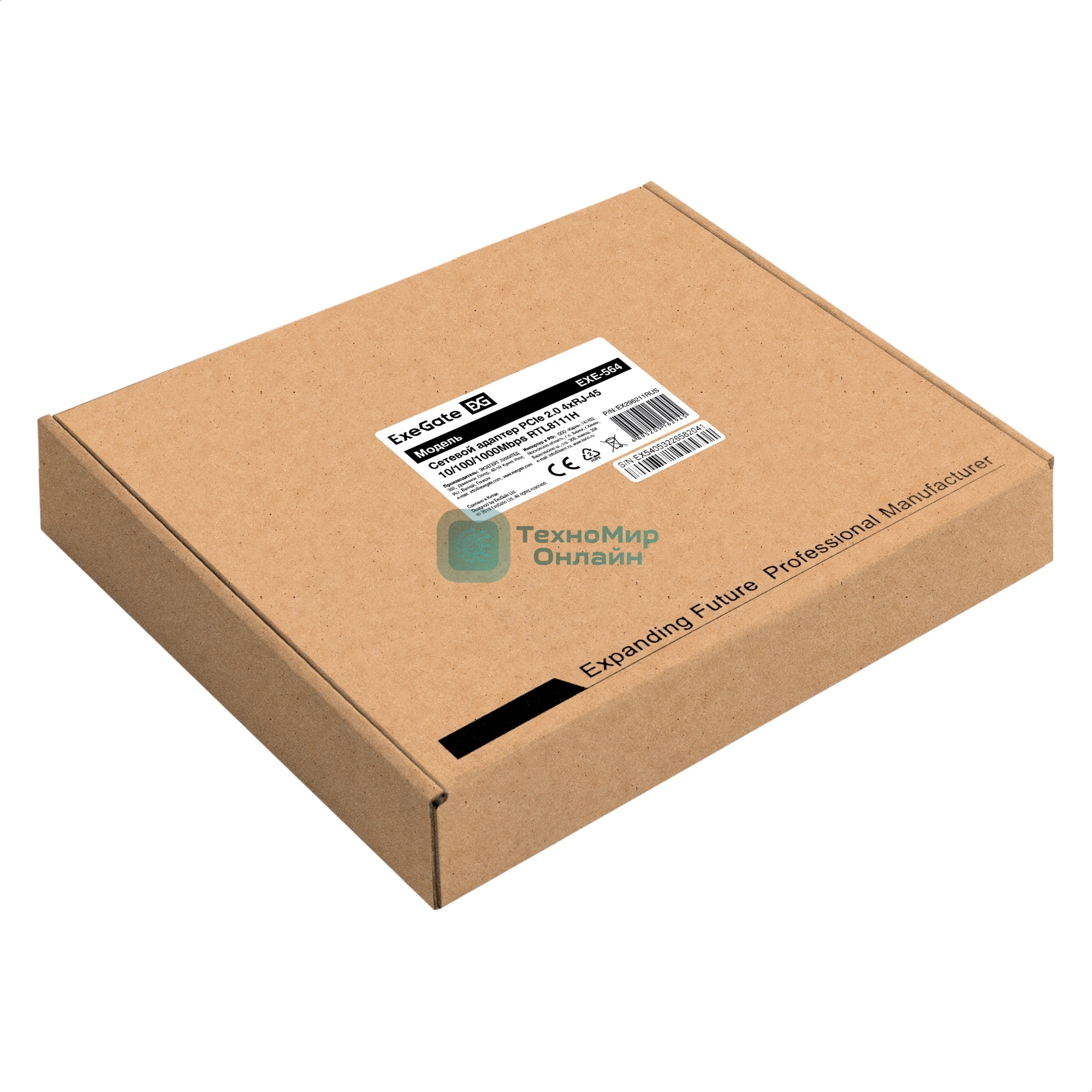 Сетевой адаптер ExeGate EXE-564 (PCI-E x1 v2.0, 4xRJ45, UTP 10/100/1000Mbps, Realtek Chipset RTL8111H+ASM1184e)