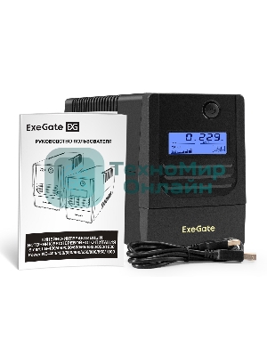 Источник бесперебойного питания ExeGate Smart LB-650.LCD.AVR.2SH.USB (650VA/390W, LCD, AVR, 2*Schuko, USB, батарея 12V 7Ah, черный)