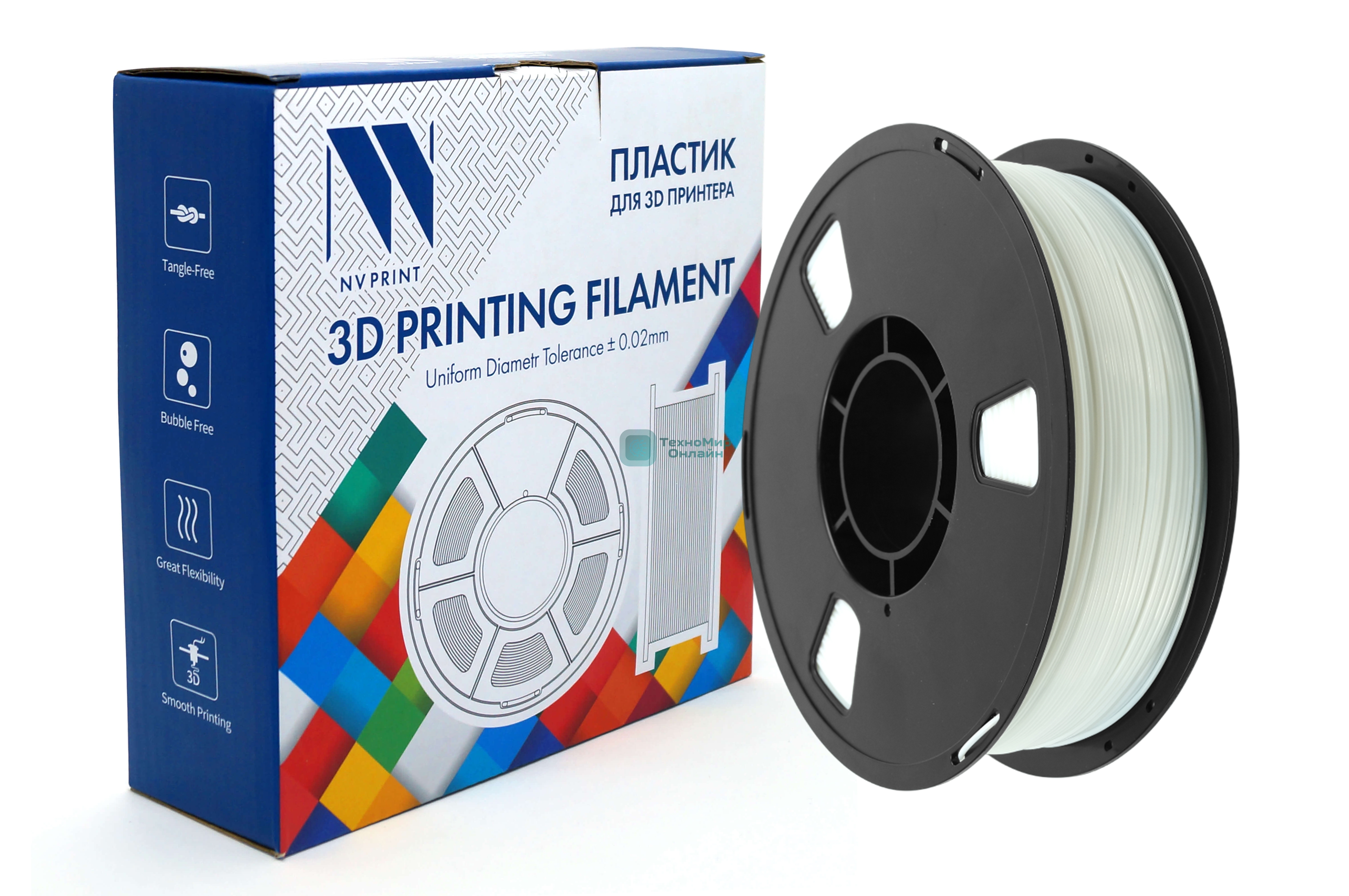 Филамент NV PRINT TPU Silk White для 3D печати белый диаметр 1.75мм длина 330 метров масса 1 кг