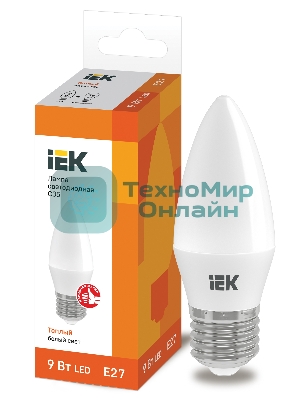 Лампа светодиодная LED 9Вт 230В 3000К E27 свеча LLE-C35-9-230-30-E27 IEK
