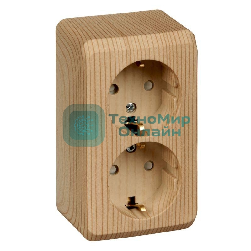 Розетка 2-м ОП Этюд Дача 16А защ. шторки с заземл. сосна SchE PA16-008D