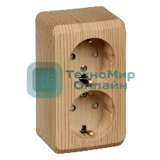 Розетка 2-м ОП Этюд Дача 16А защ. шторки с заземл. сосна SchE PA16-008D