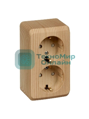 Розетка 2-м ОП Этюд Дача 16А защ. шторки с заземл. сосна SchE PA16-008D