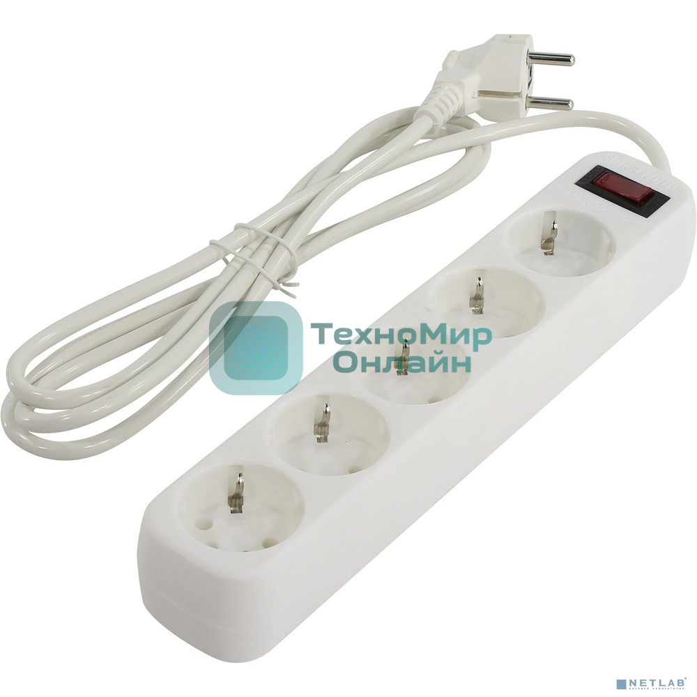 Сетевой фильтр Smartbuy SBSP-18-W Smartbuy One, 10А, 2 200 Вт, 5 розеток, длина 1,8 м, белый (SBSP-18-W)/45