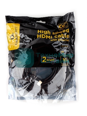 Кабель HDMI Cablexpert CCF2-HDMI4-10M, 19M/19M, v2.0, медь, позол.разъемы, экран, 2 фер.кольца, 10м, черный, пакет