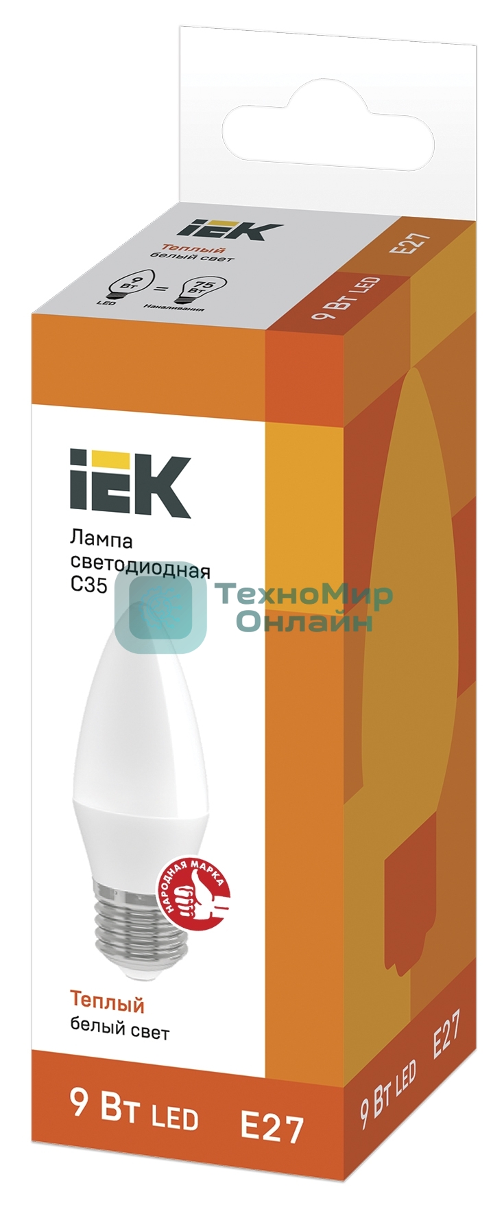 Лампа светодиодная LED 9Вт 230В 3000К E27 свеча LLE-C35-9-230-30-E27 IEK