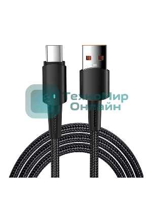 Кабель Rexant 18-7064 USB-A – Type-C, 6А, 66Вт, 1м, в черной нейлоновой оплетке, со световой индикацией