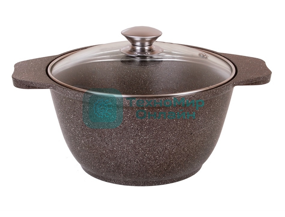 Кастрюля Kukmara 4 л со стеклянной крышкой АП (кофейный мрамор) КМК42а