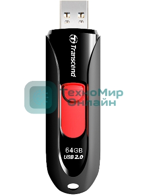 Флешка USB Transcend JetFlash 590 (TS64GJF590K), 64Gb, USB 2.0, R/W 25/15, черный/красный