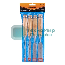 Набор долот-стамесок Sparta 6-12-18-24 мм, плоских, деревянные рукоятки