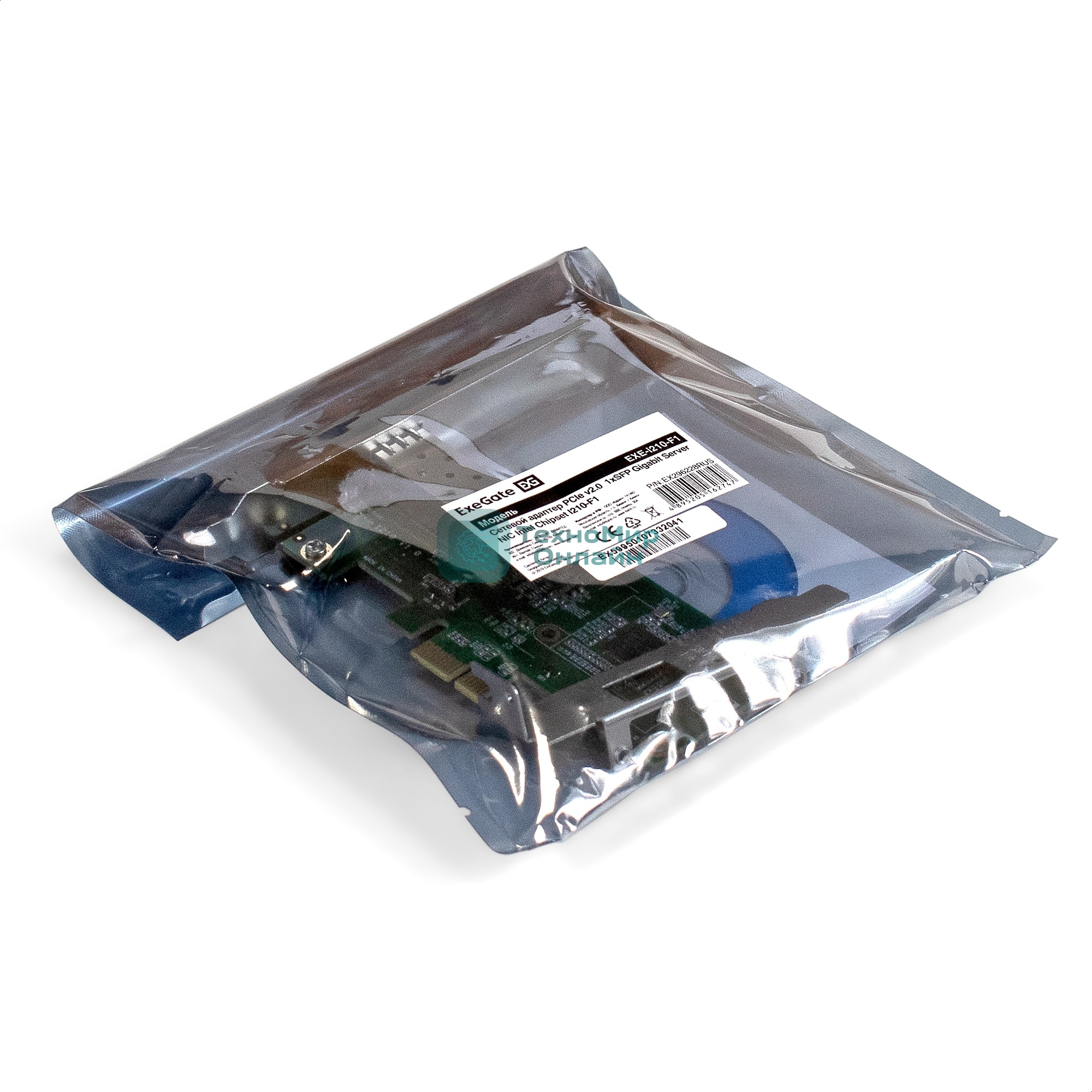 Сетевой адаптер ExeGate EXE-i210-F1 (PCI-E x1 v2.0, порт 1xSFP (медный), 10/100/1000Mbps, Gigabit Server NIC Intel Chipset I210-F1)