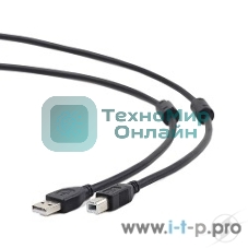 Кабель Gembird/Cablexpert USB 2.0 Pro AM/BM, 3м, экран, 2феррит.кольца, черный, пакет