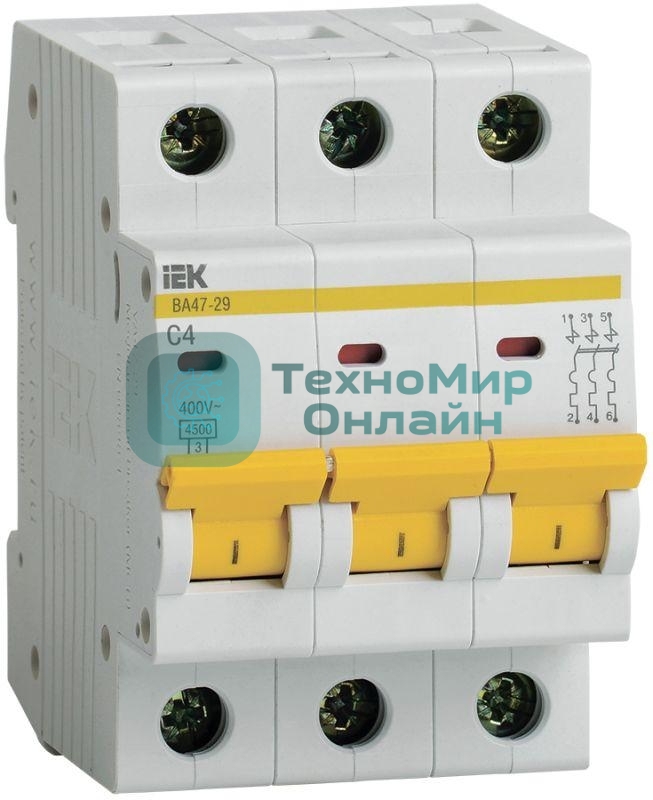Выключатель автоматический модульный 3п C 4А 4.5кА ВА47-29 IEK MVA20-3-004-C