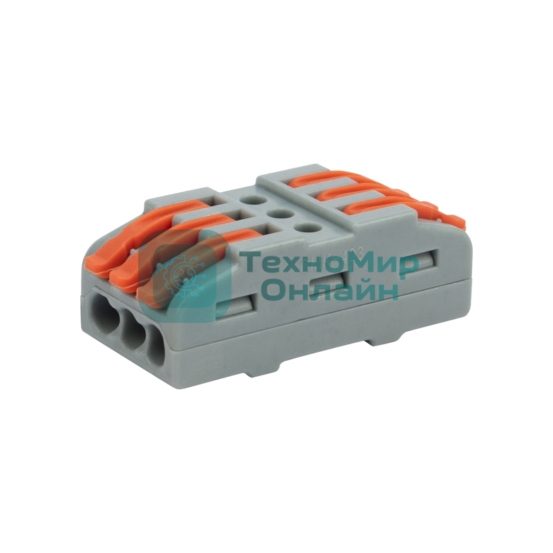 Клемма соединительная Rexant многоразовая проходная 3 полюса (0,08-4 мм²), серая (30 шт./уп.)