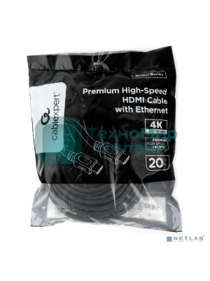 Кабель HDMI Cablexpert CC-HDMI4L-20M, 20м, v2.0, 19M/19M, серия Light, черный, позол.разъемы, экран, пакет