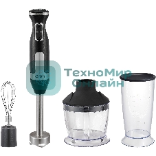 Блендер погружной Korting, кнопочное управление, 20 скоростей, 3 насадки, объем чаши 800 мл, турборежим, защита от перегрева/перегрузки, материал корпуса металл/пластик, мощность 1400 Вт, цвет черный