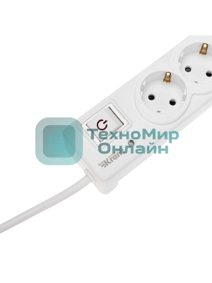 Сетевой фильтр 5 гнезд, 3м, 3х1,5мм², с автовыкл, 2 USB, белый Kranz
