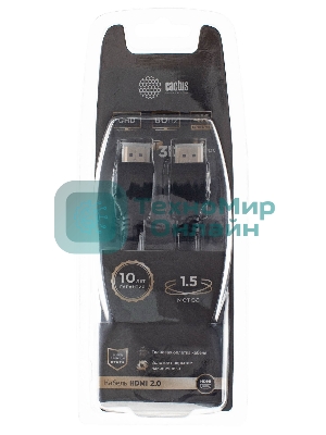 Кабель аудио-видео Cactus CS-HDMI.2-1.5 HDMI (m)/HDMI (m) 1.5м. позолоченные контакты черный