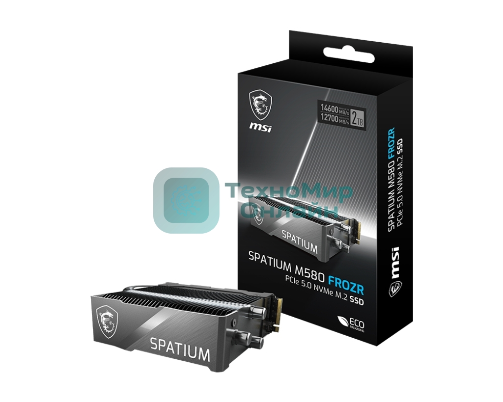 Накопитель SSD MSI 4Tb SPATIUM M580 FROZR,M.2(22x80мм), NVMe, PCIe 5.0 x4, 3D TLC, R/W 14100/12600, IOPs -/-, DRAM buffer 8192, TbW 3000, DWPD 0.38, with Heat Spreader (5 лет)