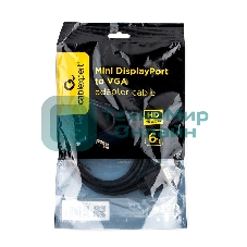 Кабель Cablexpert mDP-VGA, 20M/15M, 1.8м, черный, позол.разъемы, пакет (CC-mDPM-VGAM-6)
