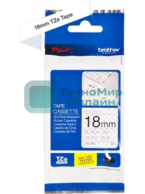 Картридж Brother TZ-ESE4 18 мм, 8 м, черный шрифт, белый фон, с ламинированной пломбировочной лентой, для BROTHER P-Touch
