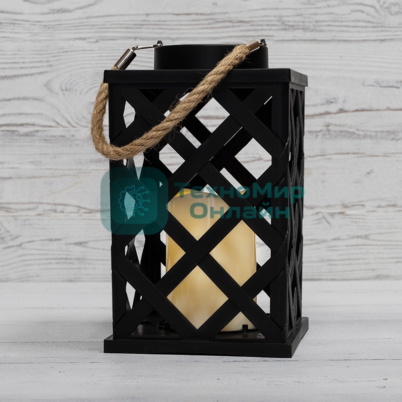 Декоративный фонарь Neon-night на солнечной батарее 14х14х24 см, черный плетеный корпус, теплый белый цвет свечения