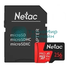 Флеш Карта MicroSD card Netac P500 Extreme Pro 256Gb, retail version w/SD adapter