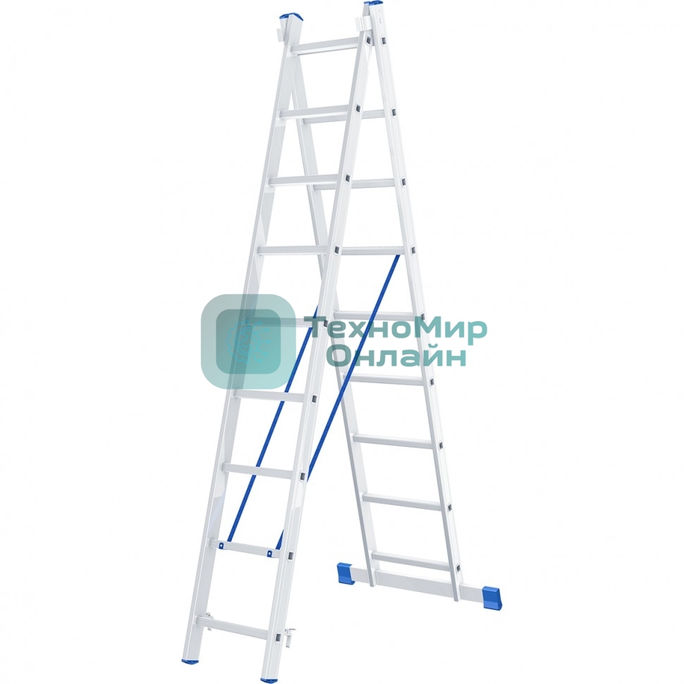 Лестница Сибртех, 2 х 9 ступеней, алюминиевая, двухсекционная