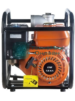 Бензиновая мотопомпа 7лс, 4-х тактн,1000л/мин,ЧИСТАЯ, напор 34м,бак 3,3л, d=80мм,Sturm! BP87101