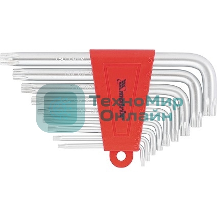 Набор ключей имбусовых Matrix TORX, 9 шт., T10-T50, CrV, короткие, сатин.