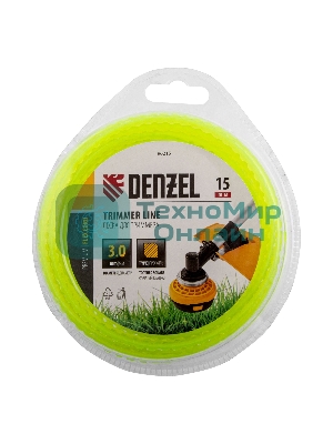 Леска для триммера Denzel зубчатый квадрат, 3мм х 15м, блистер FLEX CORD