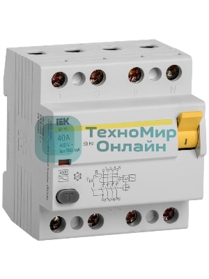 Выключатель дифференциального тока (УЗО) IEK MDV10-4-040-300 УЗО ВД1-63 4Р 40А 300мА IEK