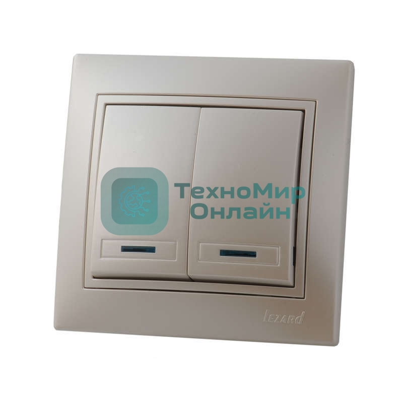 Выключатель LEZARD 701-3030-112 серия скр. проводки Мира двойной подсветка жемчужно-белый перламутр
