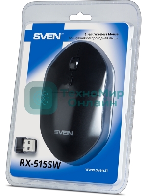 Мышь беспроводная SVEN RX-515SW черный, 1600 dpi, радиоканал, USB, кнопки - 4