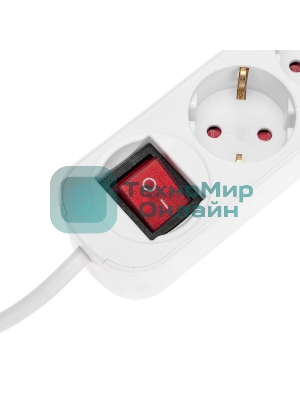 Удлинитель STANDARD 3 гнезда, 5м, 3х1,0мм², с/з, с выключателем, белый REXANT